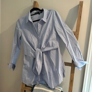 Ann Taylor, blue white stripe tie front shirt